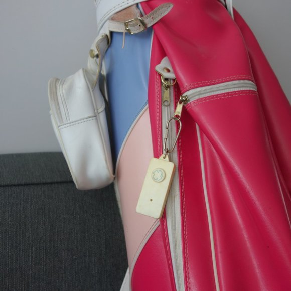 Super Cute Pink White and Blue Golf Bag with Makeup Purse Side Pouch - Picture 3 of 16